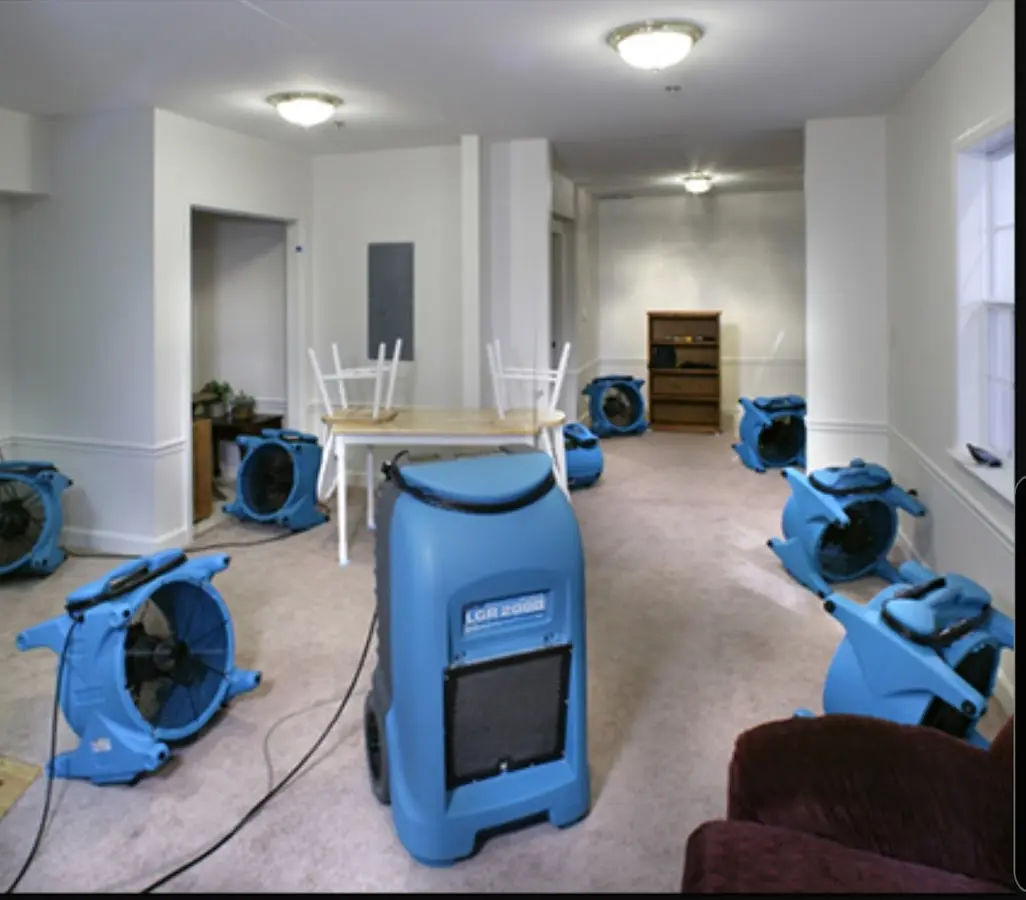 Air movers and dehumidifier setup for Water Damage Restoration in Oak Bluffs